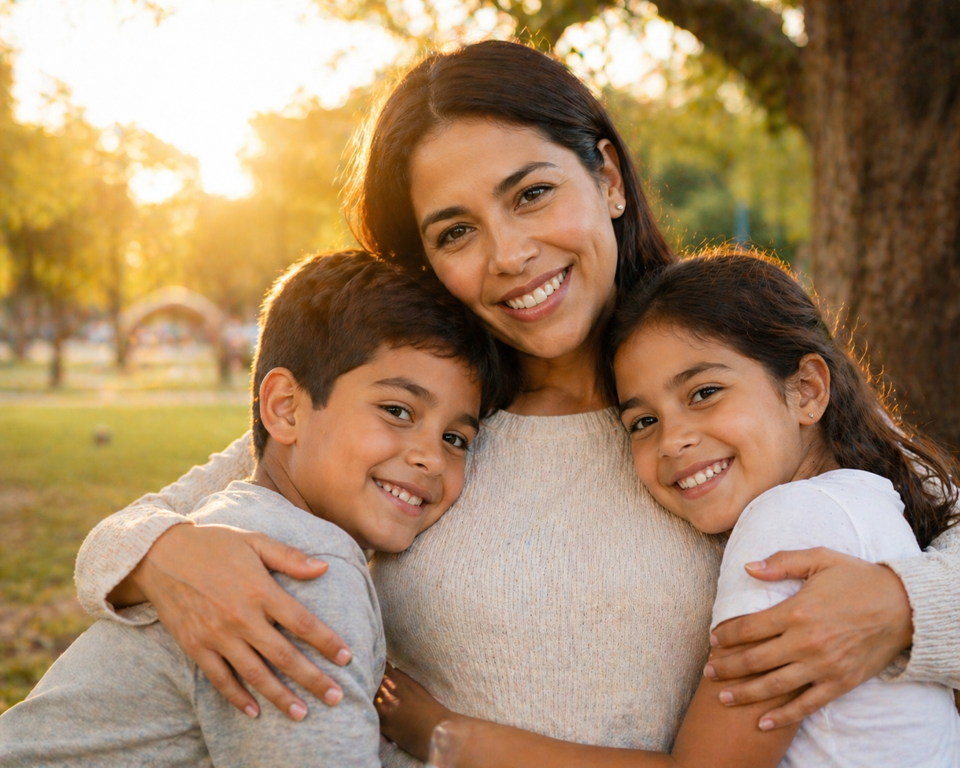 Madre latinoamericana con sus hijos — Seguro de Vida familiar Next Level Seguros